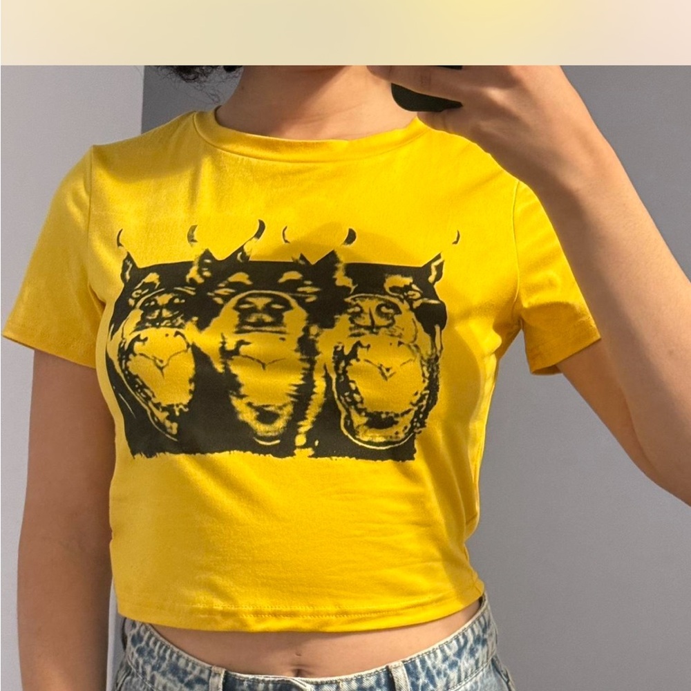 SHEIN Yellow Graphic Crop Top